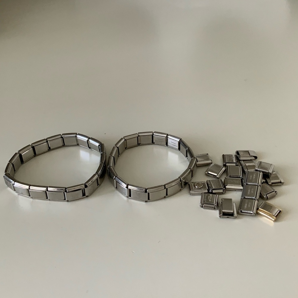 Y2K Vintage Italian Nomination Silver Stretchy Expandable Charm Bracelets X 2